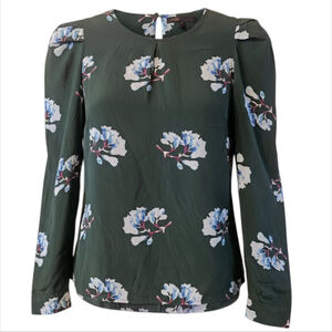 Maje Lukoise Green Floral Silk Blend Puff Sleeve Blouse Top Size 1 Small EUC